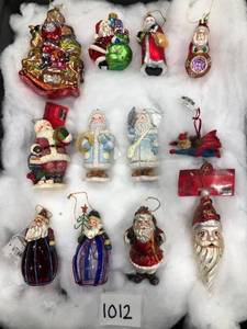 lot 1012 image: Mixed Lot of 12 Christmas Ornaments glass plastic Santa