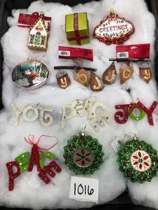 lot 1016 image: Mixed Lot of 12 Christmas Ornaments Santa joy glass plastic peace