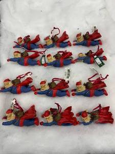 lot 1040 image: Lot of 12 Super Santa Christmas Ornaments