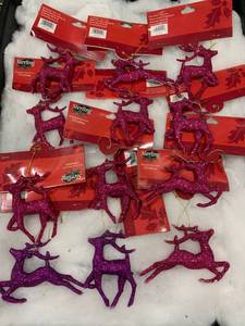 lot 1045 image: Mixed Lot of 12 Pink and Purple Glitter Reindeer
