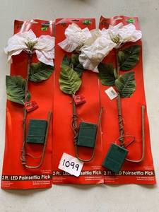 lot 1099 image: Lot of 3 2 LED Poinsettia Picks