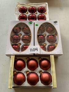 lot 1104 image: Lot of 24 Maroon Glass Ball Christmas Ornaments