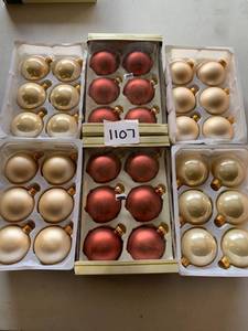 lot 1107 image: Lot of 36 Maroon and Creme Glass Ball Christmas Ornaments