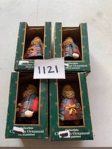 lot 1121 image: Lot of 4 Hand Painted Santa Christmas Ornaments