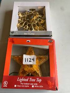 lot 1125 image: Lot of 2 Gold Star Christmas Toppers