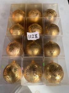 lot 1128 image: Lot of 12 Gold Glass Ball Christmas Ornaments