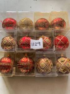 lot 1129 image: Lot of 12 Gold and Red Glass Ball Christmas Ornaments