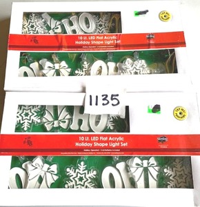 lot 1135 image: 2 10-Piece LED Flat Acrylic Holiday Shape Light Set