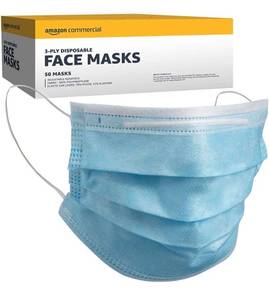lot 11596 image: AmazonCommercial 3-ply Disposable Face Masks, 50 per Pack, 1-Pack