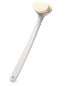 lot 11605 image: Upgraded Bath Body Brush with Comfy Bristles Long Handle Gentle Exfoliation Improve Skins Health and Beauty Bath Shower Wet or Dry Brushing Body Brush (14 inch, White PE)