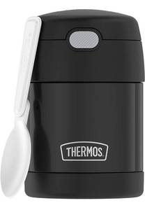 lot 11635 image: THERMOS FUNTAINER 10 Ounce Stainless Steel Vacuum Insulated Kids Food Jar with Folding Spoon, Black