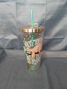 lot 11728 image: Spoontiques Sloth Glitter Cup Wstraw 20 Ounces Teal