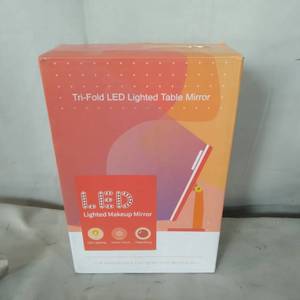 lot 11836 image: FASCINATE TRIFOLD LED LIGHTED TABKE MIRROR, LED MAKEUP MIRROR