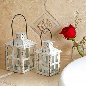 lot 17028 image: kate aspen 14110wt vintage white distressed small candle lantern, one SIZE SET OF 1