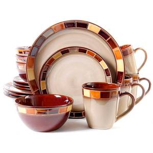 lot 17276 image: Gibson Casa Estebana 16-piece Dinnerware Set Service for 4, Beige and Brown