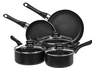 lot 593 image: Amazon Basics Non-Stick Cookware Set, Pots and Pans - 8-Piece Set