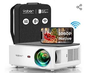 lot 595 image: YABER 5G WiFi Bluetooth Projector 9500L Upgrade Full HD Native 1920�1080P Projector, 4P4D Keystone Support 4k&Zoom, Portable Wireless LCD LED Home&Outdoor Video Projector for iOSAndroidPS5PPT
