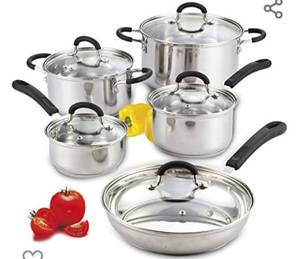 lot 602 image: Cook N Home 10-Piece Stainless Steel Cookware Set Used