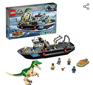 lot 603 image: LEGO Jurassic World Baryonyx Dinosaur Boat Escape 76942 Building Kit Cool Toy Playset for Creative Kids New 2021 (308 Pieces)