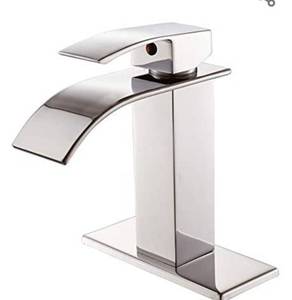 lot 635 image: VOTON Waterfall Spout Single Handle Bathroom Faucet Brushed Nickel Commercial Modern Lavatory Deck Mount
