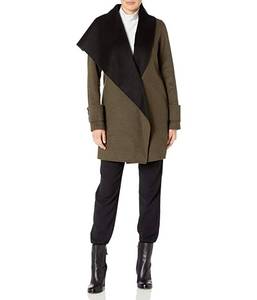lot 646 image: Womens Calvin Klein Double Face Drape Front Coat, Size Medium - Green