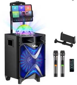 lot 675 image: Karaoke Machine for Adults & Kids, VeGue Bluetooth PA Speaker System with 2 Wireless Microphones, Disco Ball, 10 Subwoofer, Karaoke Singing Machine for Home Karaoke, Singing Party, Church (VS-1088)