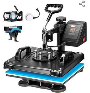 lot 703 image: VIVOHOME 5 in 1 Combo Multifunctional Swing Away Clamshell Printing Sublimation Heat Press Transfer Machine for T-Shirt Hat Cap Mug Plate 15 x 12 Inch Blue and Black