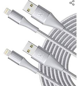 lot 714 image: iPhone Charger, Xcentz 2Pack 10ft iPhone Charger Cable Long Apple MFi Certified Nylon Lightning Cable Fast Charging Cord Charger for iPhone 11 Pro Max Xs MAX XR X SE 8 7 6S Plus, iPad (Silver)
