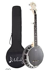 lot 754 image: Mulucky 5 String Banjo MINI, 28 Inch Travel Banjo with Remo Head, Resonator and Geared 5th Tuner, Beginning Kit with Tuner Strap Wrench Picks Ruler - B803