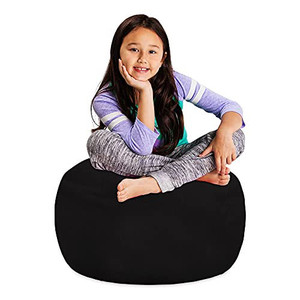 lot 2405 image: Posh Stuffable Kids Stuffed Animal Storage Bean Bag Chair Cover - Childrens Toy Organizer, Medium 27 - Soft Faux Rabbit Fur Black