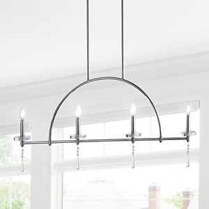 lot 2409 image: JONATHAN Y JYL7401A Doris 41 4-Light Linear MetalCrystal LED Pendant, Contemporary, Transitional for Kitchen, Living Room, Chrome