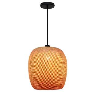 lot 2430 image: Bel Air Lighting Bernice 14 in. 1-Light Black Pendant with Natural Rattan Shade