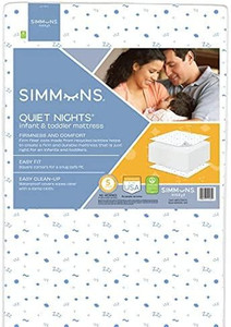 lot 5645 image: Simmons Kids Quiet Nights Dual Sided Crib and Toddler Mattress �� Core Made from Recycled Water Bottles �� Waterproof �� Hypoallergenic - GREENGUARD Gold Certified - 5 Year Warranty - Made in The USA