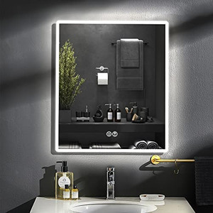 lot 6433 image: LVSOMT 24 x 28 Inch LED Lighted Bathroom Mirror, Makeup Vanity Mirror with LED Lights, Waterproof IP54, Touch Screen Switch, Horizontal  Vertical