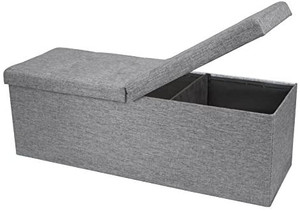 lot 6458 image: Otto & Ben Foldable Storage Toy Box, with Smart Lift Lid, Linen Fabric, Ottomans, Footstool for Bedroom and Living Room, Light Gray