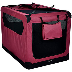lot 6461 image: Amazon Basics Folding Portable Soft Pet Dog Crate Carrier Kennel - 42 x 31 x 31 Inches, Red