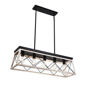 lot 6483 image: SEFINN FOUR 5 Lights Farmhouse Chandelier Island Lighting Linear Pendant Light Fixture Industrial Metal for Kitchen Dinning Room