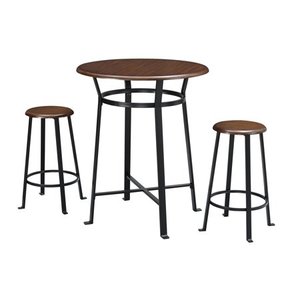 lot 6487 image: Mainstays Round 3-Piece Metal Pub Set with Wooden Top, Dark Mahogany