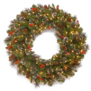 lot 6492 image: National Tree Company 36 Crestwood Spruce Wreath with 200 Clear Lights