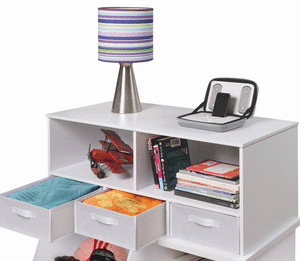 lot 6497 image: Stackable Shelf Storage Cubby w Three Baskets in White - Badger Basket 90801