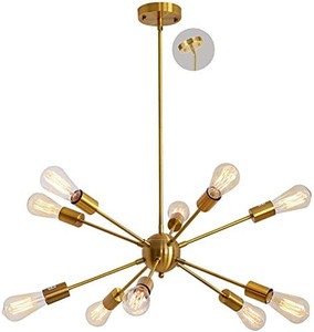 lot 6511 image: Gold Sputnik Chandelier 10 Lights Brushed Brass Pendant Lighting Mid Century Modern Ceiling Light Fixture for Dining Room Kitchen Foyer, for Flat  Sloped  Vaulted Ceiling (Bulbs Not Included)