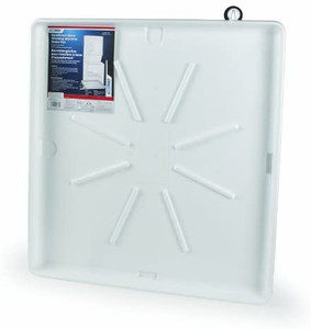 lot 6538 image: Camco Washing Machine Drain Pan for Stackable Units with PVC Fitting - Collects Water Leakage and Prevents Floor Damage - White (21006)