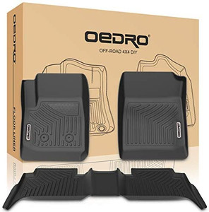 lot 6539 image: OEDRO Floor Mats Compatible for 2015-2022 Chevy Colorado Crew Cab  GMC Canyon Crew Cab, Unique Black TPE All-Weather Guard Includes 1st and 2nd Row Front, Rear, Full Set Liners