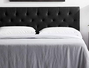 lot 6563 image: LUCID Mid-Rise Upholstered Headboard-Adjustable Height from 34�� to 46�� Platform, Queen, Black