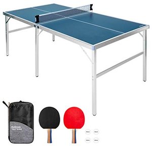 lot 6566 image: GoSports 6��x3�� Mid-Size Table Tennis Game Set - IndoorOutdoor Portable Table Tennis Game with Net, 2 Table Tennis Paddles and 4 Balls, Blue (PP-TABLE-6x3-BLUE)