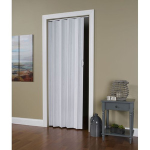 lot 7532 image: Homestyles Regent PVC Accordion Door Fits 36wide x 80high White Mist Woodgrain Color