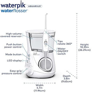 lot 7540 image: Waterpik Aquarius Water Flosser Professional For Teeth, Gums, Braces, Dental Care, Electric Power With 10 Settings, 7 Tips For Multiple Users And Needs, ADA Accepted, White WP-660