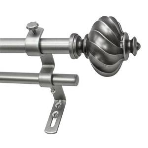 lot 7545 image: Montevilla 58-Inch Ribbed Knob Telescoping Double Curtain Rod Set, 48 to 86-Inch, Dark Nickel