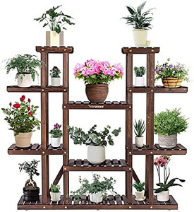 lot 7550 image: VIVOSUN Wood Plant Stand Indoor Outdoor 9 Tier Wooden Plant Shelf 17 Potted Flower Shelf Plant Rack Holder 44.5 High for Patio Garden Balcony Office