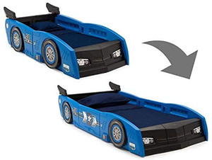 lot 7558 image: Delta Children Grand Prix Race Car Toddler & Twin Bed - Made in USA, Blue
